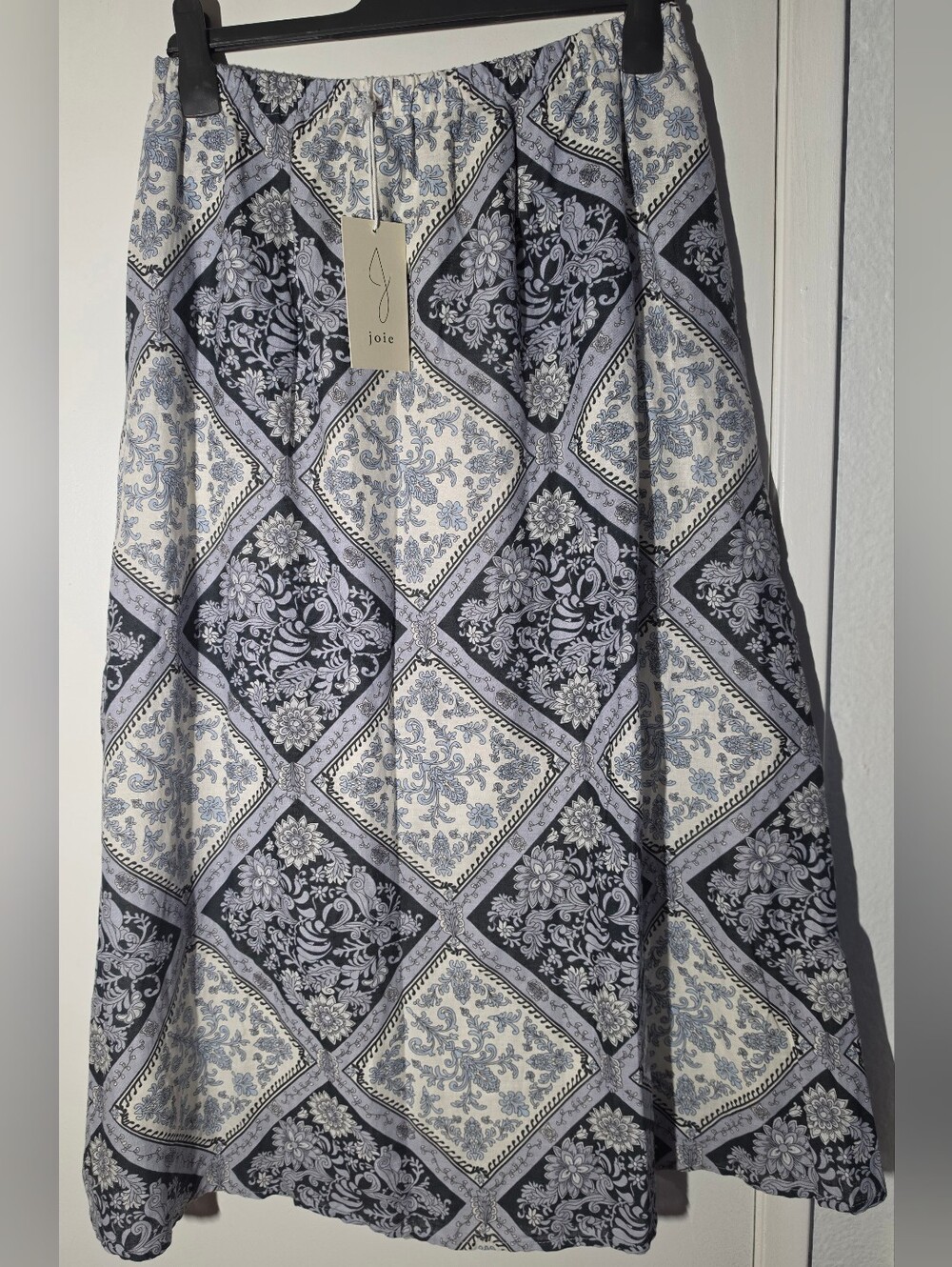 Joie Black and White Printed Diamond-Pattern Maxi Skirt